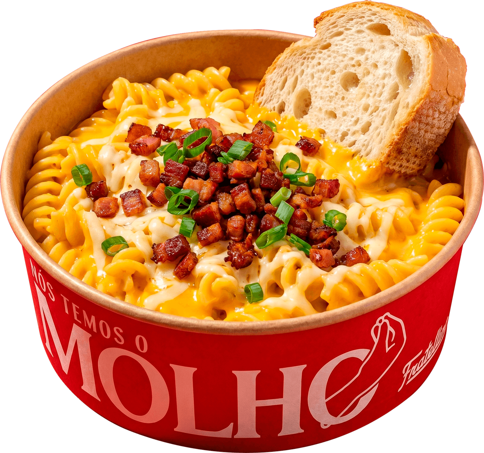 Cheddar e Bacon servido no pote Fratellino